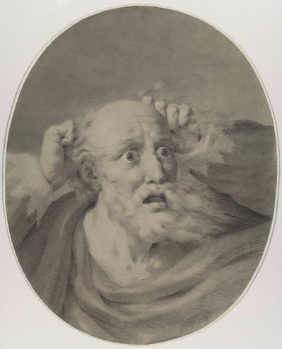 Gammal man med skägg, scuffing hans hår. av Friedrich Rehberg