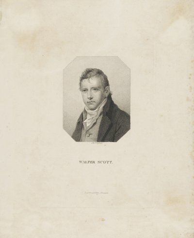 Porträtt av den historiska romanförfattaren och poeten Sir Walter Scott 1771-1832, ca 1825. av Friedrich Wilhelm Bollinger
