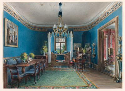 Teckning, Blå rummet, Schloss Fischbach, 1846 av Friedrich Wilhelm Klose