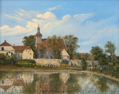 Tyska: Vy över bykyrkan i Tempelhof av Friedrich Wilhelm Klose