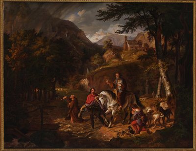Den habsburgska legenden: Greve Rudolf hjälper en präst över ett vattendrag av Friedrich Wilhelm Müller