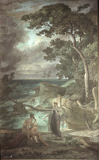 Odysseus ankomst till nymfen Calypso, scener från Odysséen av Friedrich the Elder Preller