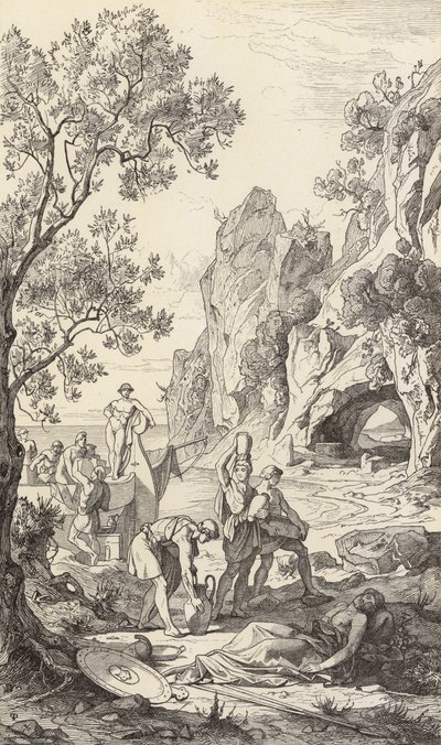 Odysseus hemkomst till Ithaka (gravyr) av Friedrich the Elder Preller