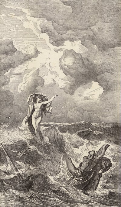 Leucothea och Odysseus (gravyr) av Friedrich the Elder Preller