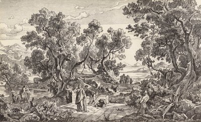 Nausicaa och Odysseus (gravyr) av Friedrich the Elder Preller