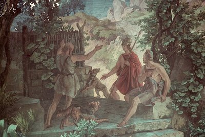 Odysseus hos svinhjorden Eumaeus, Scener från Odysséen av Friedrich the Elder Preller