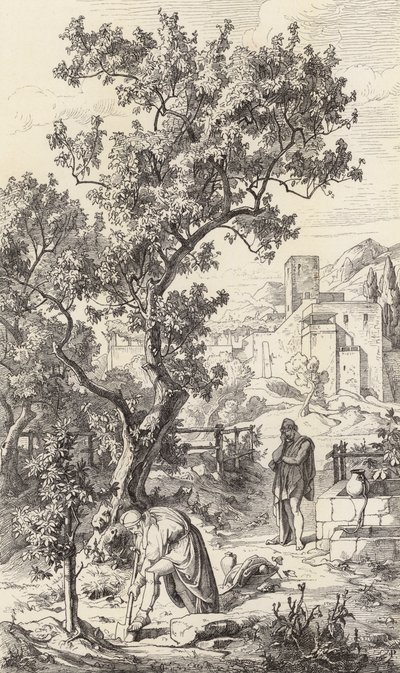 Odysseus på besök hos sin far Laertes (gravyr) av Friedrich the Elder Preller