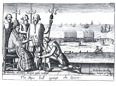 Påvens bulla mot drottningen 1570 (gravyr) av Friedrich van Hulsen