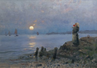 Kvinna och barn på stranden av Frithjof Smith-Hald