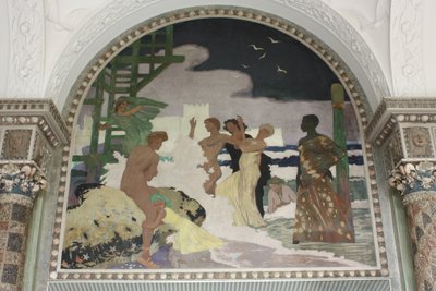 Väggmålning i skalhallen i Kurhaus Wiesbaden av Fritz Erler