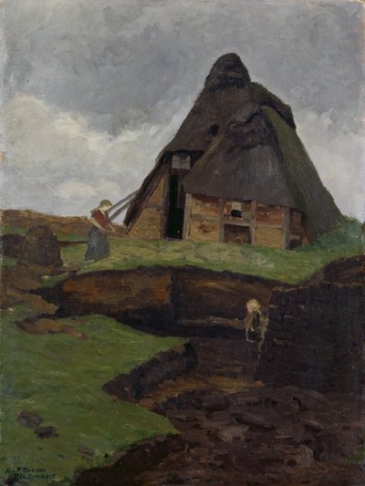 Myrstuga med barn av Fritz Overbeck