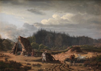 En bok med torvskärare. Skördeköp, Nordsjälland av Fritz Petzholdt
