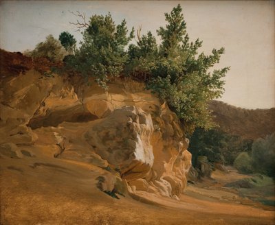 Italienskt bergslandskap med bevuxen klippa, förmodligen nära Olevano av Fritz Petzholdt