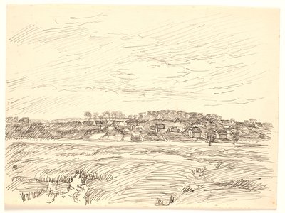 Landskap med by av Fritz Syberg