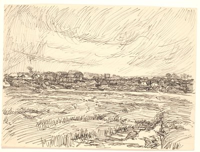 Landskap med by av Fritz Syberg