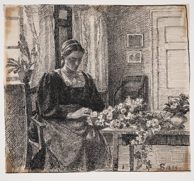 Min fru (fru Anna Syberg) binder kransen av Fritz Syberg