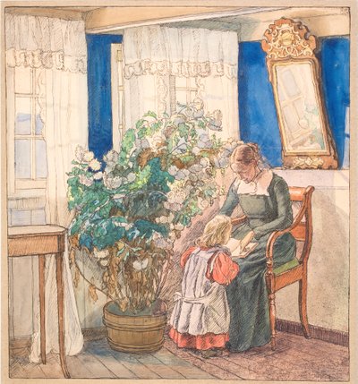 Mor och barn tittar på bilder (Anna och Hans Syberg) av Fritz Syberg