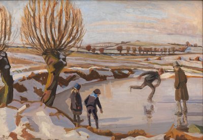 Vintern har kommit. Landskap med skridskoåkare av Fritz Syberg