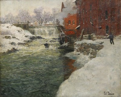 Dukfabrik vid Åker älv Kristiania, ca. 1890 av Fritz Thaulov