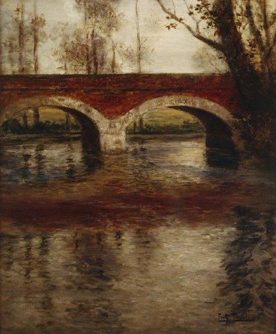 Ett flodlandskap med en bro (målning) av Fritz Thaulow