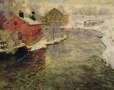 Fabriker vid Akersfloden (Kristiania/Oslo) av Fritz Thaulow