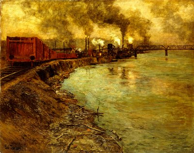 Godståg, skymning, av Frits Thaulow