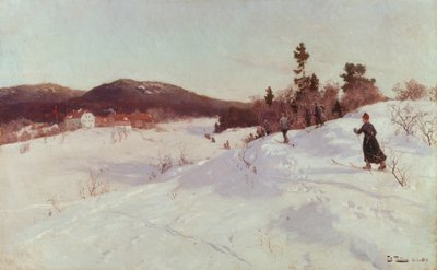 Vinter med skidåkare av Fritz Thaulow