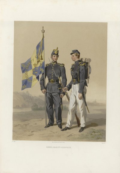 Illustrasjon hentet fra boken Svenska och norska arméerna, samt flottorna i deras nuvarande uniformering av Dardel, Fritz von og utgitt av Bonnier (se, 1863) av Fritz von Dardel