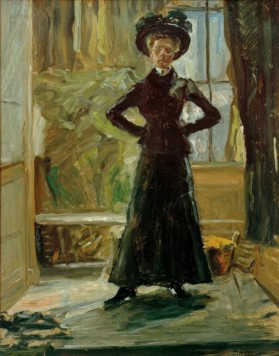 Porträtt av dottern i en svart kostym av Fritz von Uhde