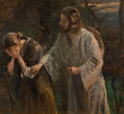 kvinna, varför gråter du? av Fritz von Uhde