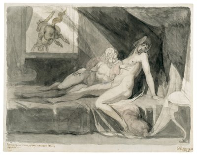 Alp lämnar två sovande kvinnors sängkammare, 1810. av Füssli