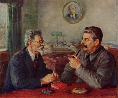 Josef Stalin (1879-1953)  Michail Ivanovitj Kalinin (1875-1946) av Fyodor Alexandrovich Modorov