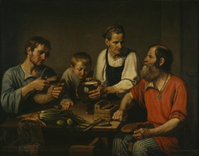 Bondfamilj före middagen, 1824 av Fyodor Grigoryevich Solntsev