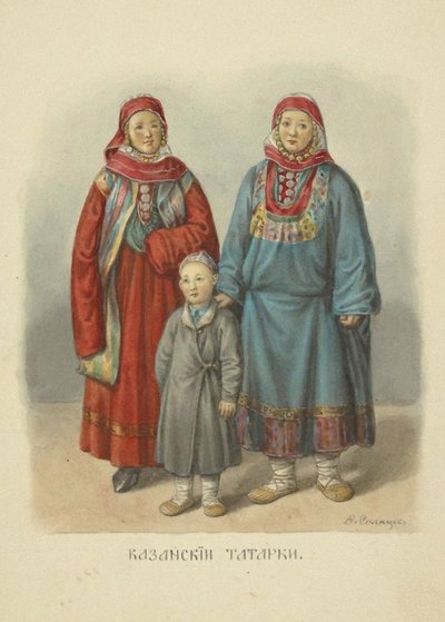 Kazan Tatar Women, illustration från serien Clothing of the Russian State, 1869 av Fyodor Grigoryevich Solntsev