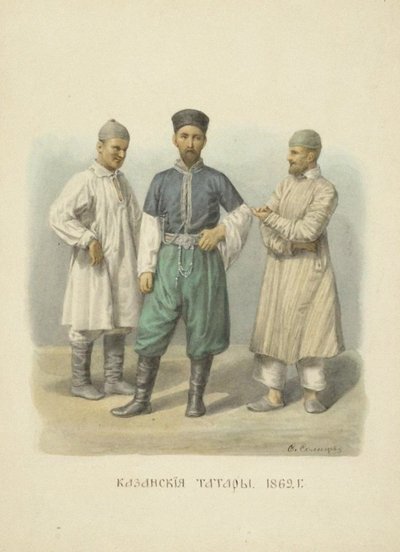 Kazan-tatarer, illustration från serien Clothing of the Russian State, 1869 av Fyodor Grigoryevich Solntsev