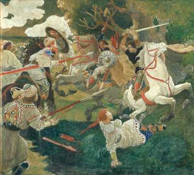 En strid. En scen ur rysk historia, 1900-1910 av Fyodor Vladimirovich Shavrin