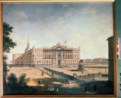Utsikt över Michael Palace och torget i St Petersburg. Målning av Fjodor Yakovlevich Alexeev (1753-1824). Olja på duk av Fyodor Yakovlevich Alexeev