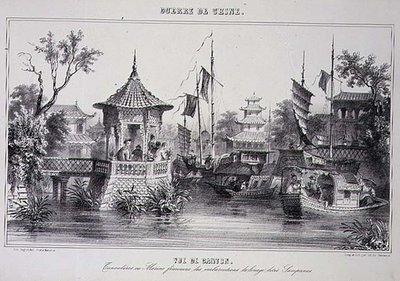 Utsikt över kantonen, som visar kvinnliga sjömän i sina sampans, från "The War in China" av G.C. de Fortavion