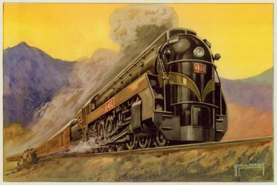 Canadian National Railway, Express Streamlined Locomotive No 6400, 4-8-4 (lito i färg) av G.P. Micklewright