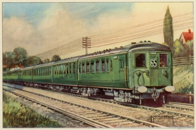 The Southern Railway, Electric Express från London Bridge till Eastbourne (färg litho) av G.P. Micklewright