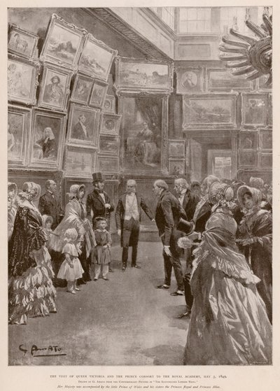 Besök av drottning Victoria och Albert, Prince Consort till Royal Academy, London, 3 maj 1849 (fotogravyr) av G.S. (after) Amato