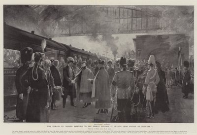 Kung Edward VII tar farväl av den tyske kejsaren vid Charing Cross Station den 5 februari av G.S. Amato