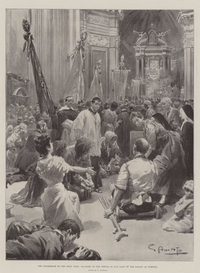 Det heliga årets pilgrimsfärd, pilgrimer vid helgedomen för Vår Fru av Rosenkransen i Pompeji av G.S. Amato