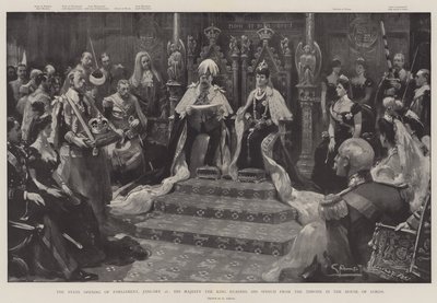 Parlamentets öppnande den 16 januari, Hans Majestät kungen läser sitt tal från tronen i överhuset. av G.S. Amato