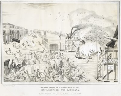 New Orleans torsdagen den 15 november 1849 klockan 5, Explosion of the Louisiana, ca. 1849 (kromolitografi) av G. (after) Tolti