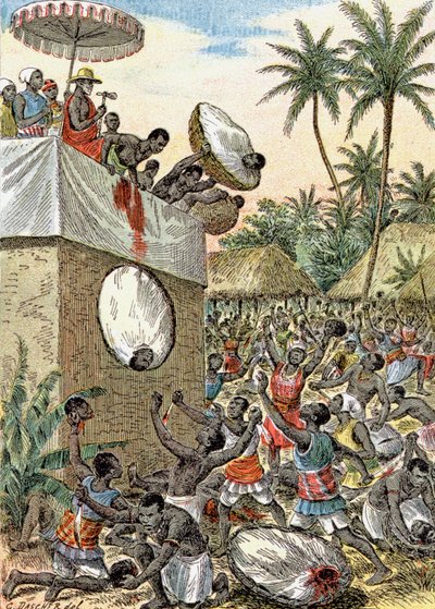 Människooffer i Afrika, ca 1900 (illustration) av G. Dascher