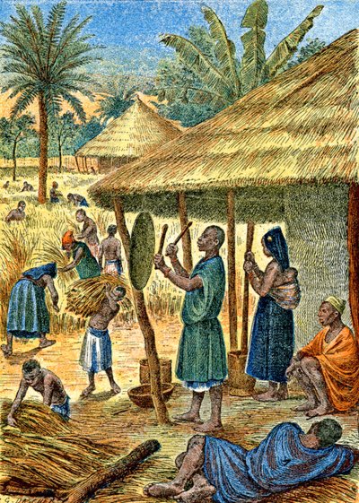 By i Sudan, ca 1900-1910 (illustration) av G. Dascher