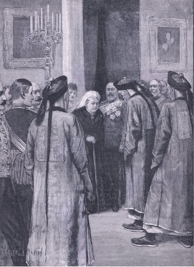 Besök av Li Hung-Chang hos drottningen i Osborne, illustration från Cassells History of England, 1900-talet av G. Grenville Manton