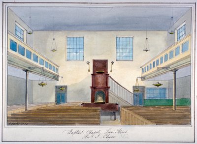 Interiörvy av Lion Street Baptist Chapel, utanför New Kent Road, Southwark, London, 1826 av G Yates