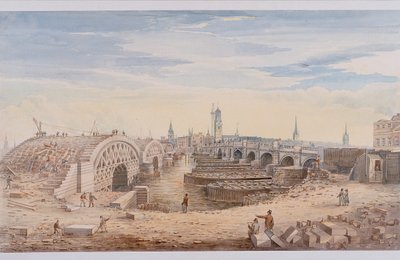 London Bridge gammal och ny, London, 1828 av G Yates